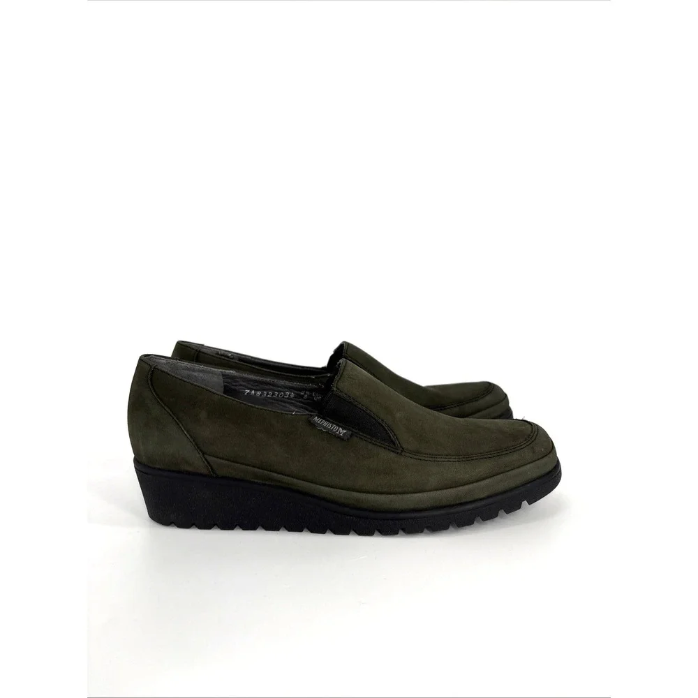 Mephisto Air-Jet Wedge Slip On Loafers 8 Olive Fern Moss Green Nubuck Leather